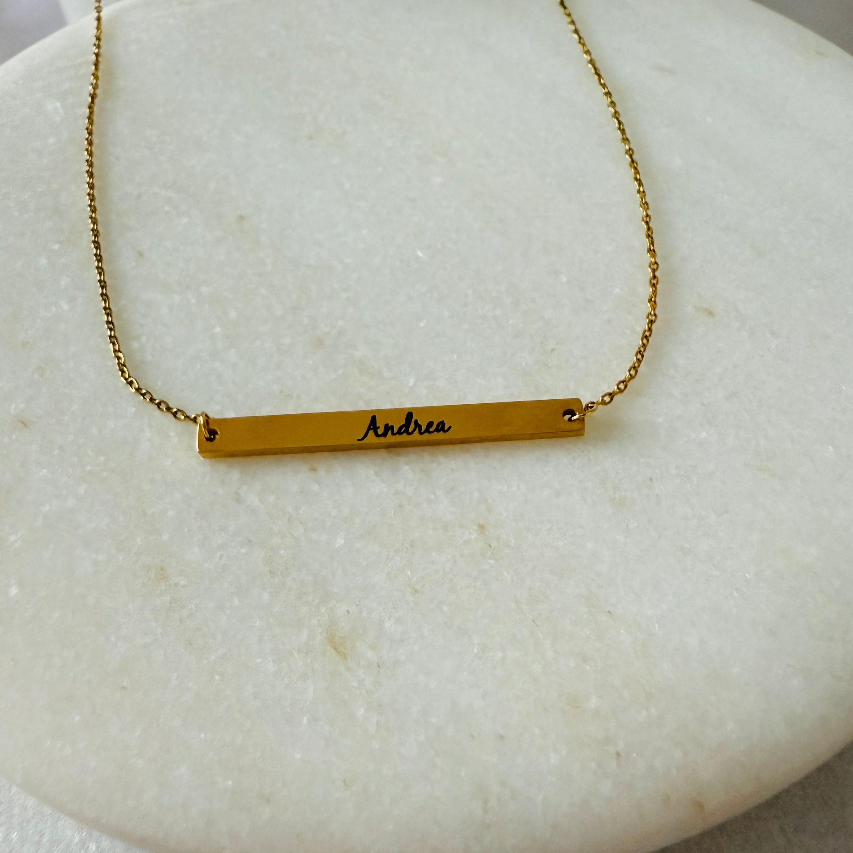 Gold Engravable Bar Necklace