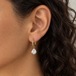 Load image into Gallery viewer, Model wearing 14k gold-filled Keshi pearl hoop earrings
