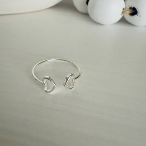 double heart ring cuff made of sterling silver