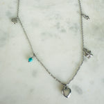 Load image into Gallery viewer, Stainless Steel charm necklace with a shell, turquoise, heart, starfish and conch charms
